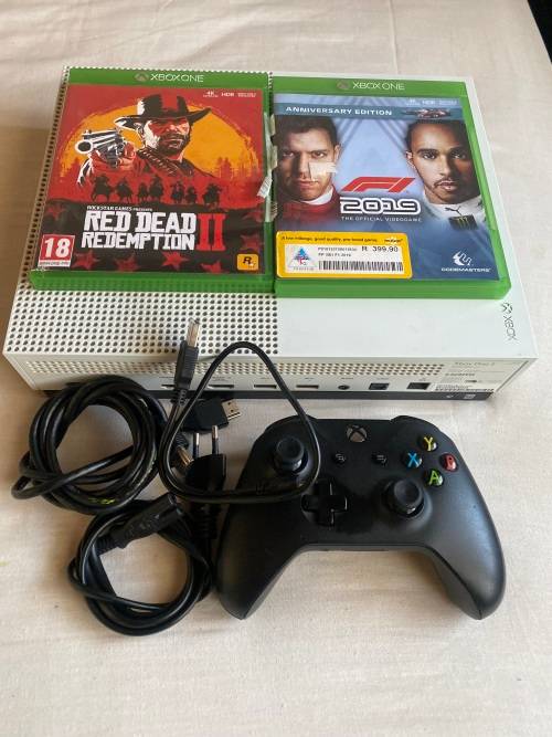 XBOX ONE S * 1 TB *4K BLU-RAY*HDMI CABLE* 1 CONTROLLER *2GAME(RED DEAD REDEMPTION and FI 2019 )
